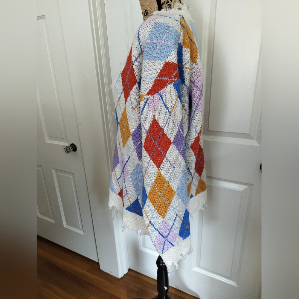 Signature Eight  Argyle Distressed Trim Cardigan Women's - Picture 7 of 8